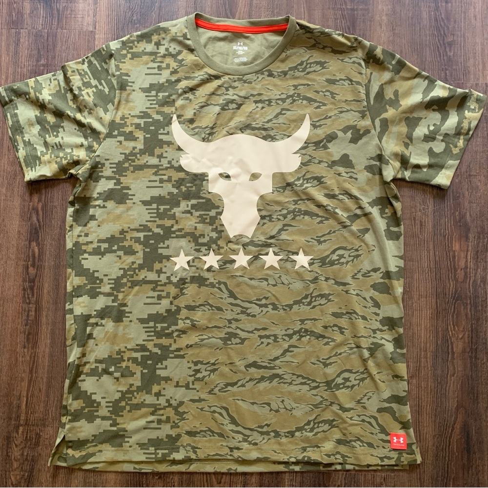 Under Armour Project Rock Veterans Day Camo T Shirt Men's Size XL